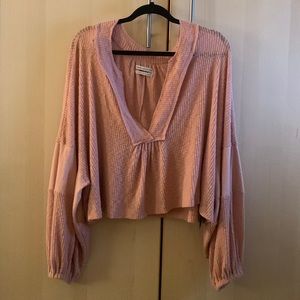 Urban Outfitters deep v balloon sleeve slightly cropped cozy top